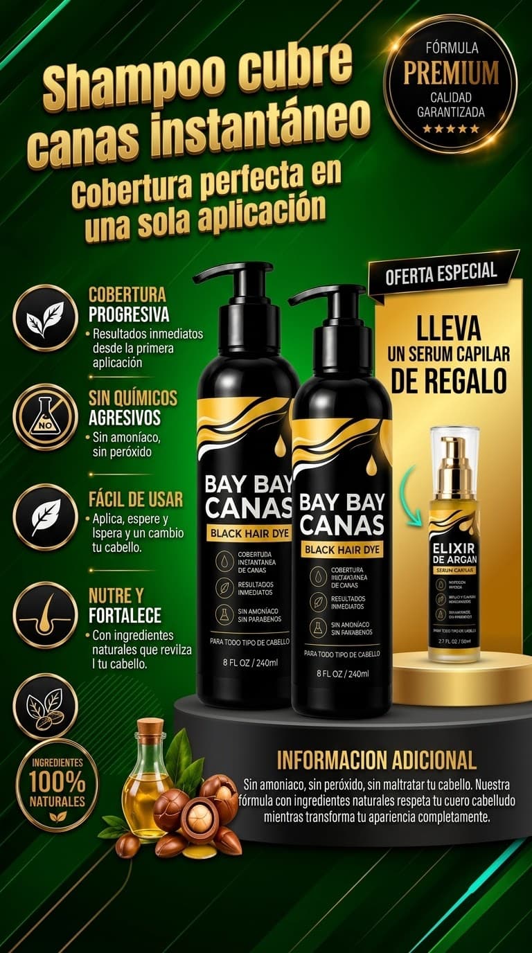 SHAMPOO TINTE BAY BAY CANAS + SERUM DE ARGÁN