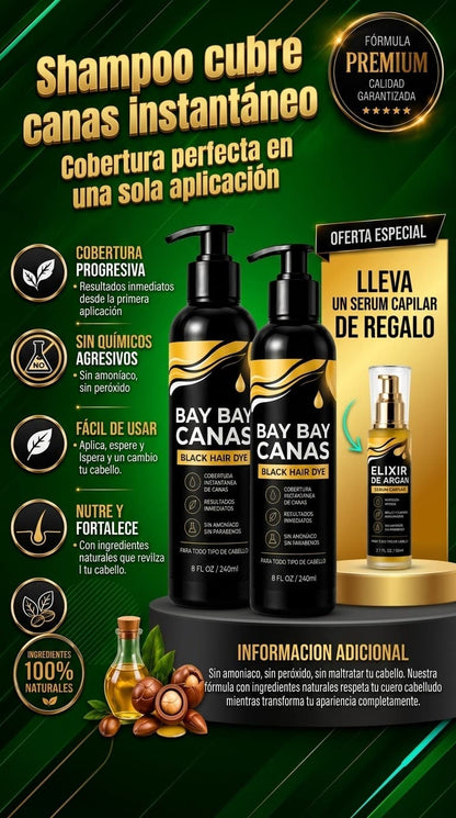 SHAMPOO TINTE BAY BAY CANAS + SERUM DE ARGÁN
