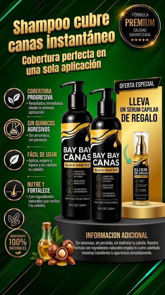 SHAMPOO TINTE BAY BAY CANAS + SERUM DE ARGÁN